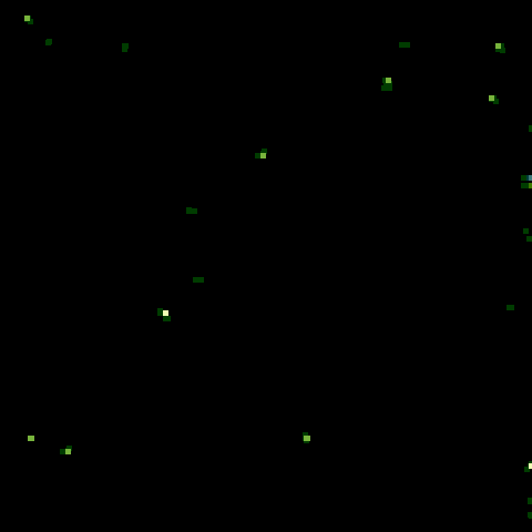 The difference between the two darkest captures: a nearly black field with a scattering of isolated specks.