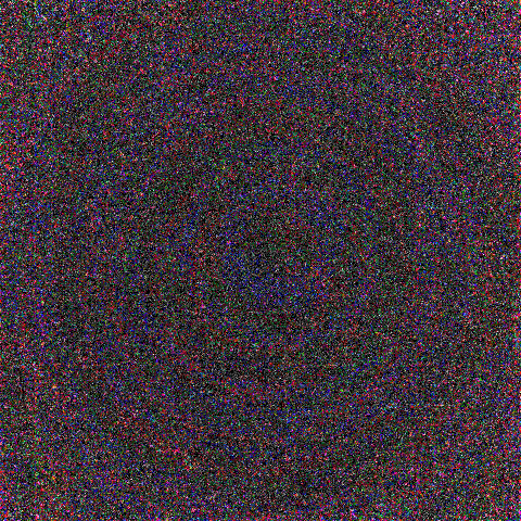 The difference between the two wall captures amplified forty times: dense multicolored noise filling the entire frame.